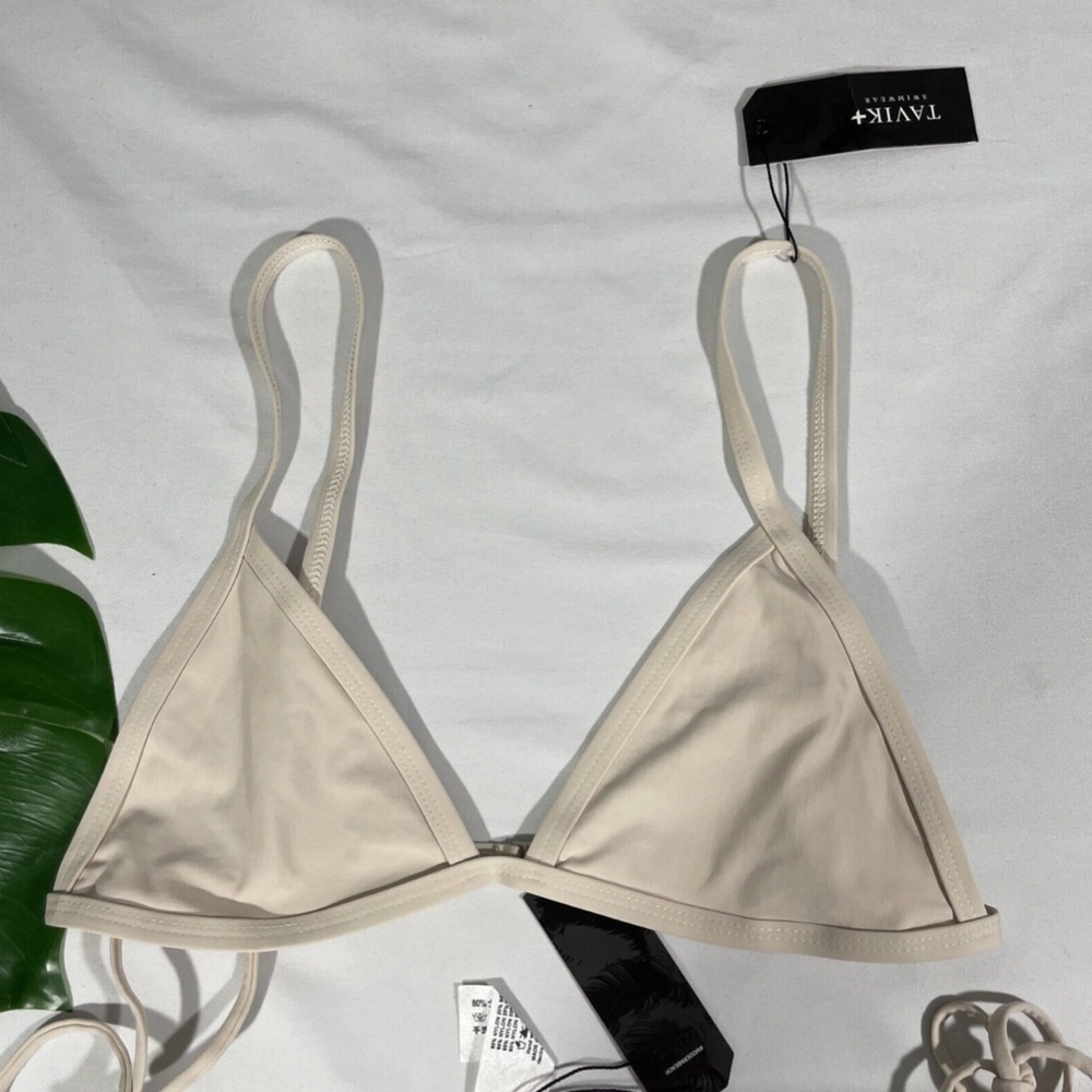 NEW Tavik [‎ Medium ] Jett Triangle Bikini Top + Jax Side Tie Bottom Tapioca - Picture 4 of 12